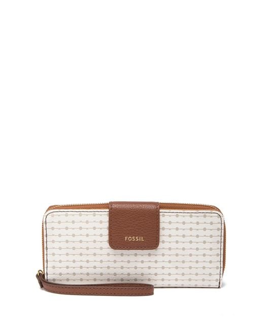 Fossil Madison Zip Clutch Wallet Bone And Brown