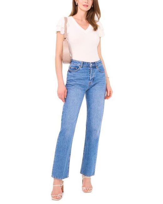 1.STATE Blue Flutter Sleeve Rib Top