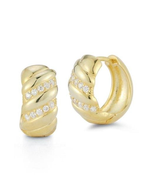 Glaze Jewelry Metallic Cubic Zirconia Twist Huggie Hoop Earrings