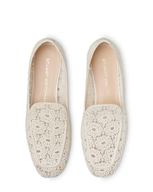 Stuart Weitzman White Lee Embroidered Loafer