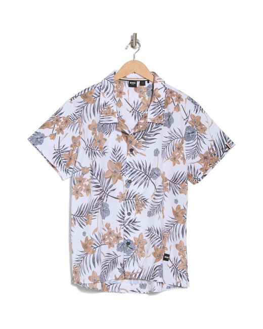 Boss Blue Beach Short Sleeve Button-Up Shirt for men
