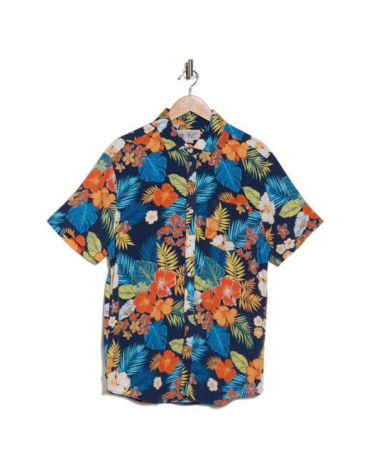 Original Penguin Blue Tropical Floral Short Sleeve Button-up Shirt for men