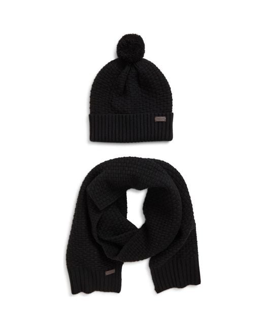 Barbour Black Ramside Beanie & Scarf Set for men