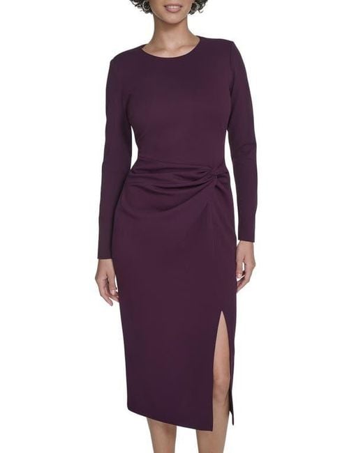 Calvin Klein Purple Knot Waist Midi Sheath Dress