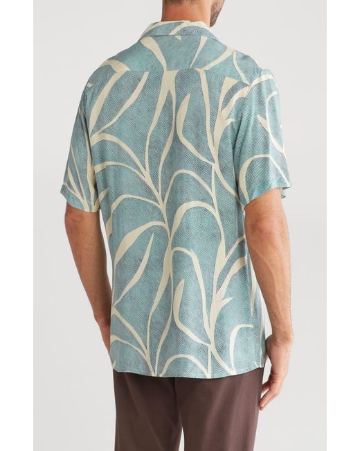 Original Paperbacks Blue Tropical Leaf Print Camp Shirt for men