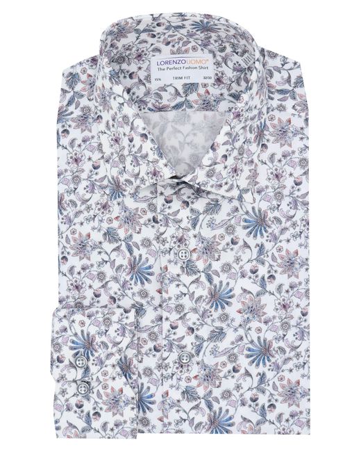 Lorenzo Uomo Blue Trim Fit Floral Cotton Dress Shirt for men