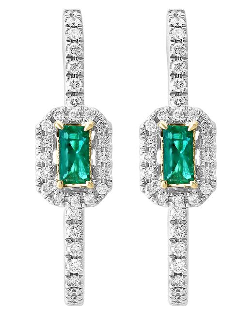Effy Green Two-tone 14k Gold Emerald & Diamond Hoop Earrings