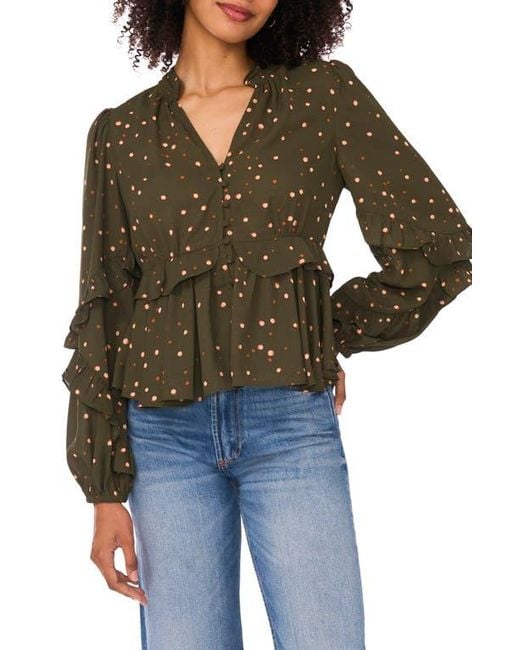 Ted Baker Multicolor Ruffle V-Neck Button Top