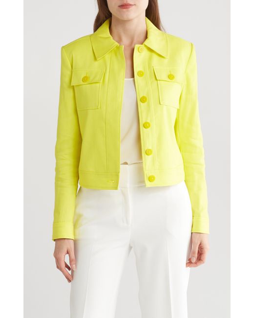 DKNY Yellow Textured Patch Pocket Crop Jacket