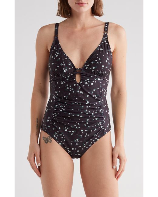 Nicole Miller Black Plunge Crisscross Strap One-piece Swimsuit