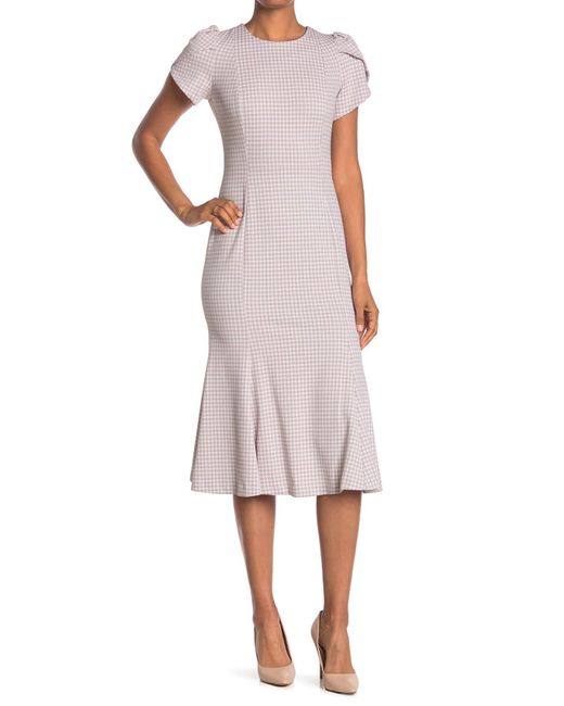 Calvin Klein Check Tulip Sleeve Midi Dress | Lyst