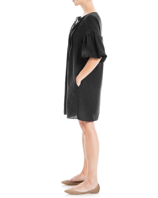 Max Studio Black Bubble Sleeve Pocket Shift Dress