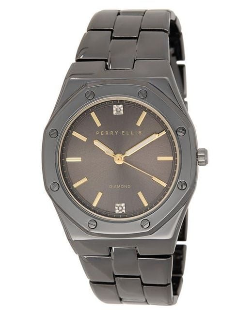 Perry Ellis Gray Slim Diamond Bracelet Watch, 40Mm for men