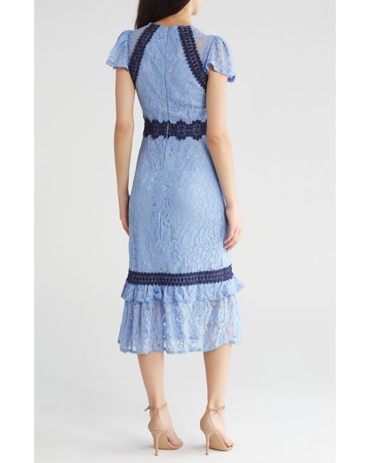 Rachel Parcell Blue Lace Ruffle Hem Midi Dress