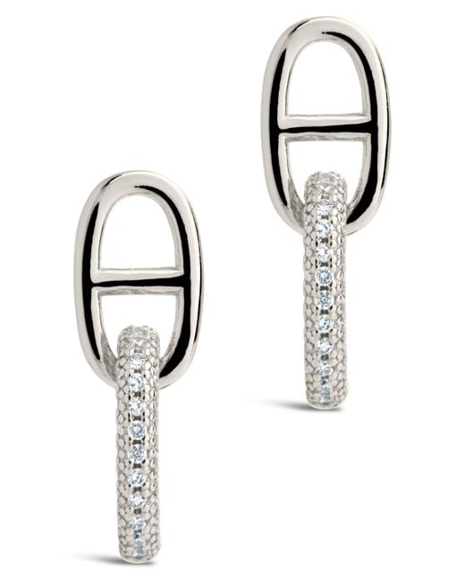 Sterling Forever White Reina Pavé Cubic Zirconia Link Drop Earrings