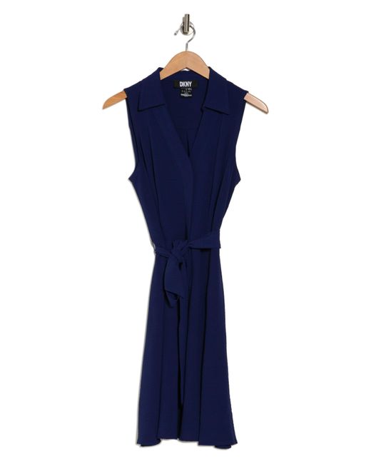 DKNY Blue Collared Faux Wrap Dress