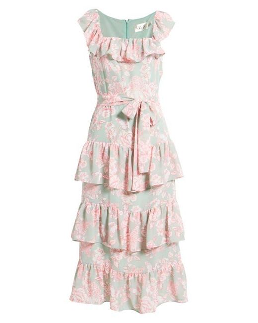 Eliza J Tie Waist Tiered Midi Dress in Pink Lyst