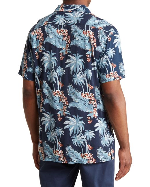 Slate & Stone Blue Palm Print Short Sleeve Camp Shirt for men