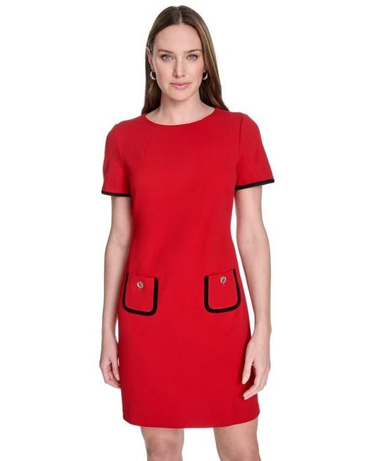 Tommy Hilfiger Red Short Sleeve Scuba Crepe Contrast Trim Dress