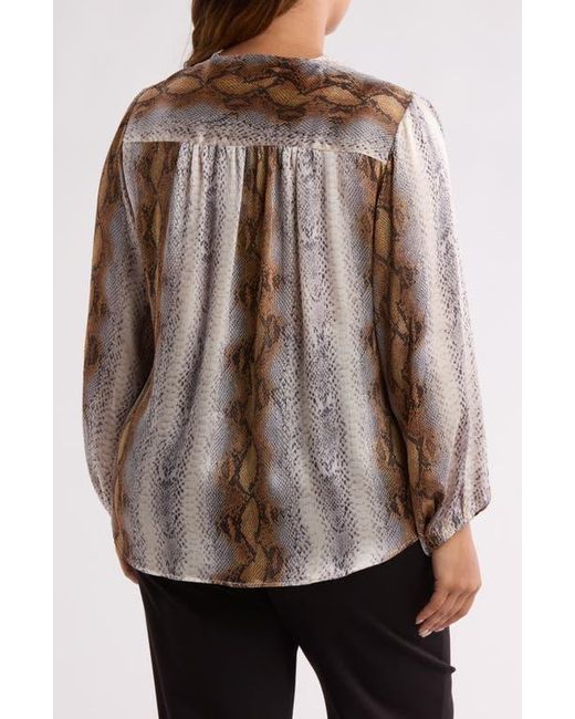Tahari Brown Wrap Patterned Blouse