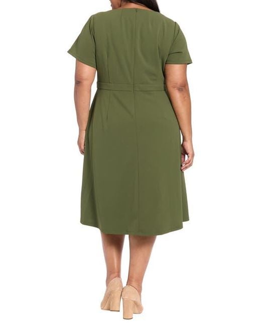 London Times Green Hardware Trim Scuba Fit & Flare Dress