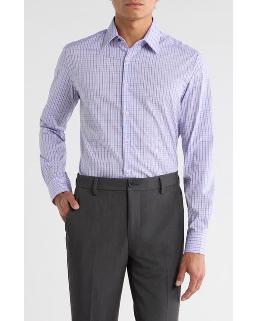 Duchamp Blue Plaid Print Slim Fit Dress Shirt for men