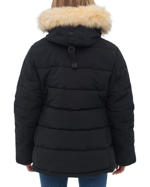 Bench Hooded Puffer Jacket With Faux Fur Trim in Black Lyst