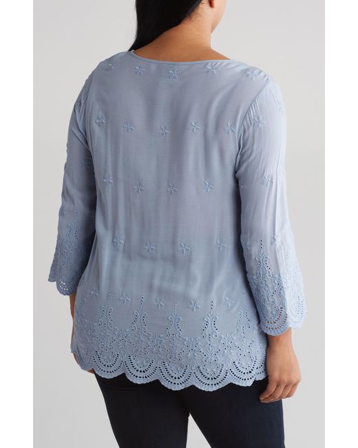 Forgotten Grace Gray Eyelet Embroidered Top