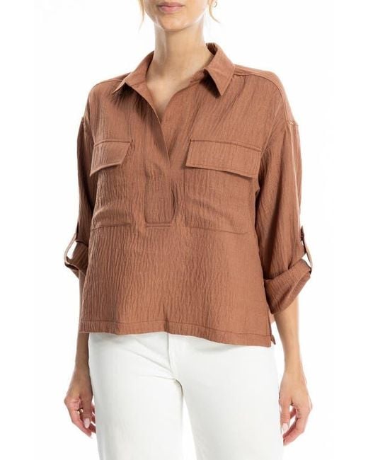 Max Studio Brown Collared Textured Shirt