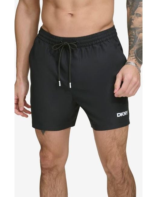 DKNY Black Core Solid Swim Trunks for men