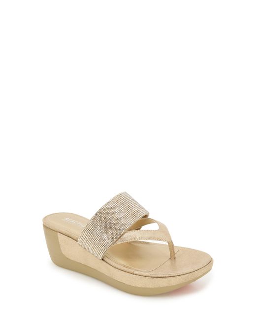 Kenneth Cole Pepea Crystal Platform Wedge Sandal in Natural | Lyst