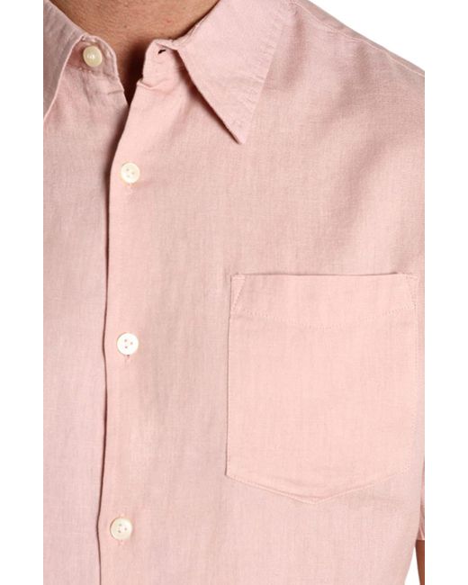 Jachs New York Pink Solid Short Sleeve Cotton & Linen Button-up Shirt for men