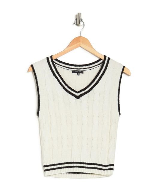 Love Tree White Varsity Cable Knit Sweater Vest In Ivory At Nordstrom Rack