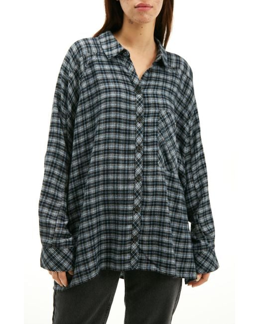 BDG Gray Brendan Plaid Flannel Button-up Shirt In Navy At Nordstrom Rack