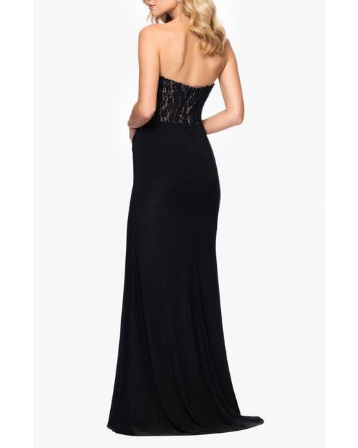 Betsy & Adam Sequin Lace Bodice Strapless Gown in Black | Lyst Betsy & Adam Sequin Lace Bodice Strapless Gown in Black | Lyst