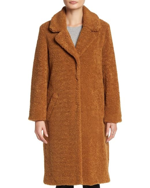 Lucky Brand Synthetic Missy Long Faux Shearling Teddy Coat in Toffee ...