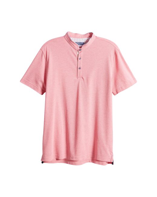 Lorenzo Uomo Pink Trim Fit Band Collar Cotton Polo for men