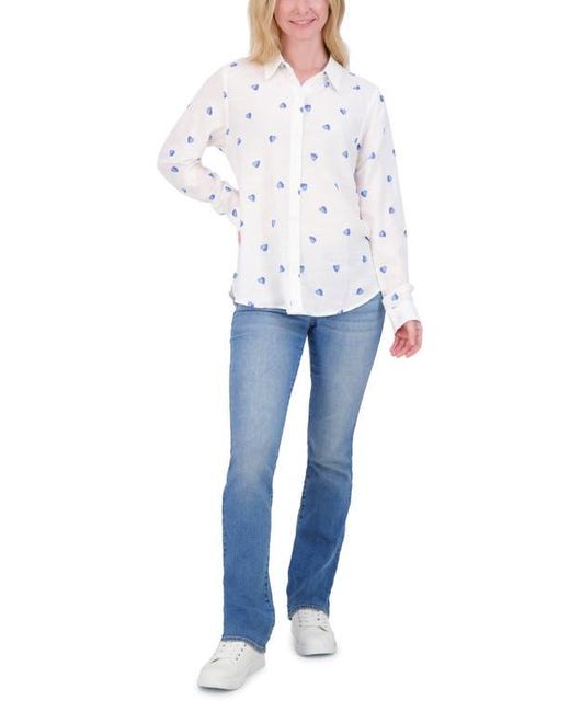 Lucky Brand White Heart Print Button-Up Shirt