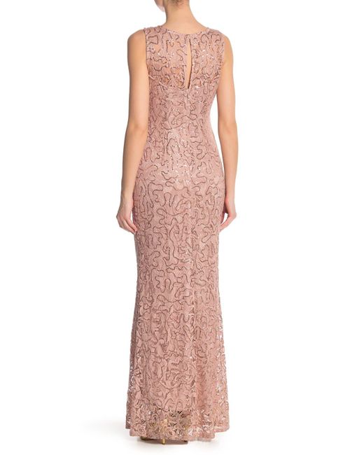 Marina Pink Sequin Illusion Lace Trumpet Gown