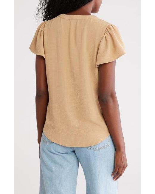 DKNY Natural V-Neck Button-Up Top