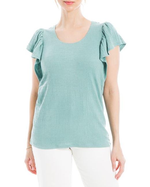 Max Studio Blue Flutter Sleeve Jersey Crinkle Top