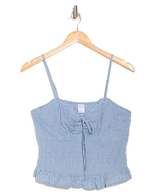 Melrose and Market Blue Cinch Tie Front Ruffle Hem Top