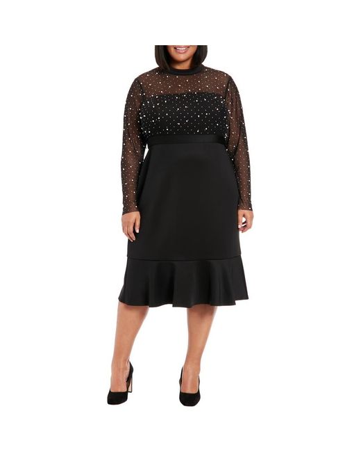 London Times Women's Long Sleeve Novelty A-Line Dress - Sequin Sleeve Cocktail Dress