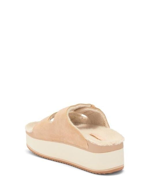 Reef Natural Ojai Ciara Faux Shearling Lined Platform Slide Sandal