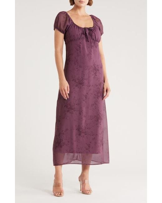 Madden Girl Cap Sleeve Empire Waist Chiffon Maxi Dress in Purple