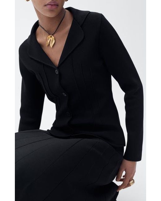 Mango Black Knit Jacket With Lapel Collar