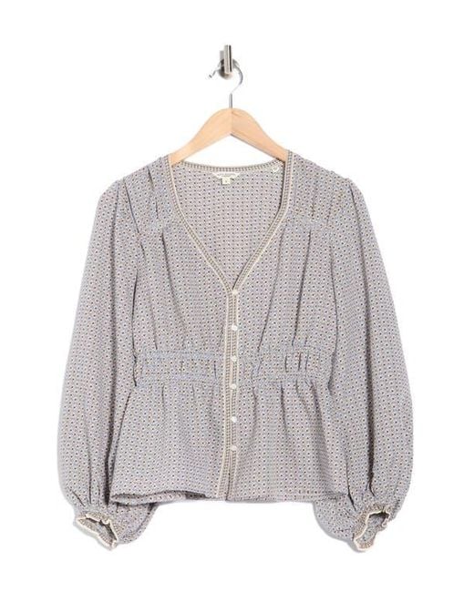 Max Studio Gray Balloon Sleeve Button-Up Peplum Top