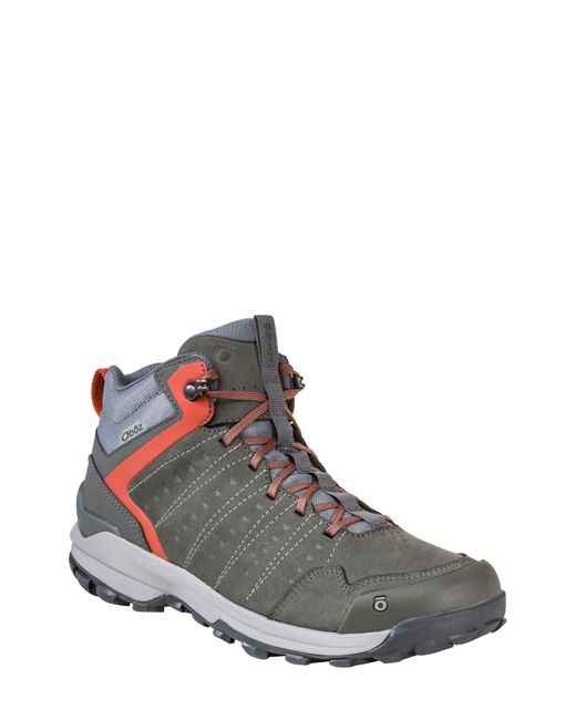 Oboz Gray Sypes Mid B-dry Waterproof Leather Hiking Sneaker for men