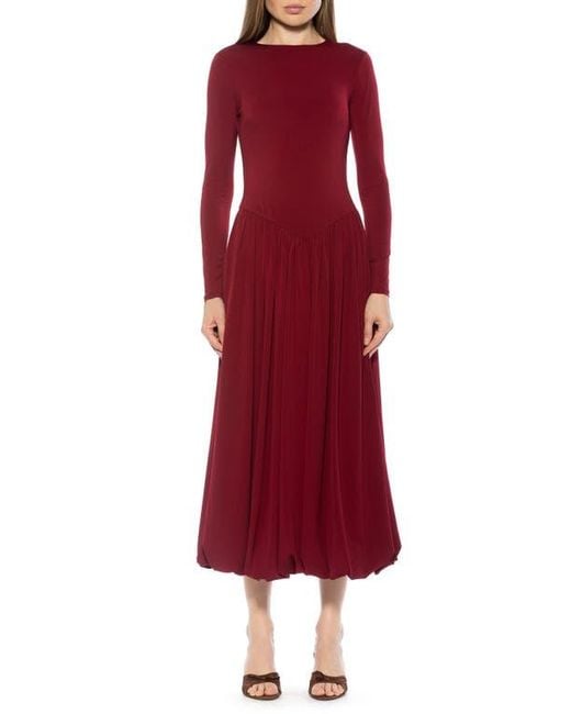 Alexia Admor Eero Crewneck Long Sleeve Bubble Hem Midi Dress in Red | Lyst