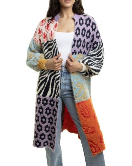 Saachi White Multi Print Longline Cardigan